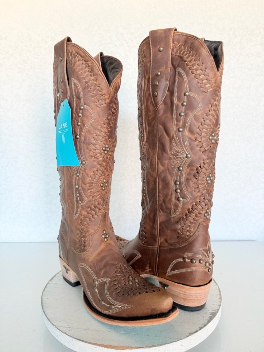 Lane COSSETTE Cowboy Boots Womens 8.5 Brown Leather Western Cowgirl Snip Toe